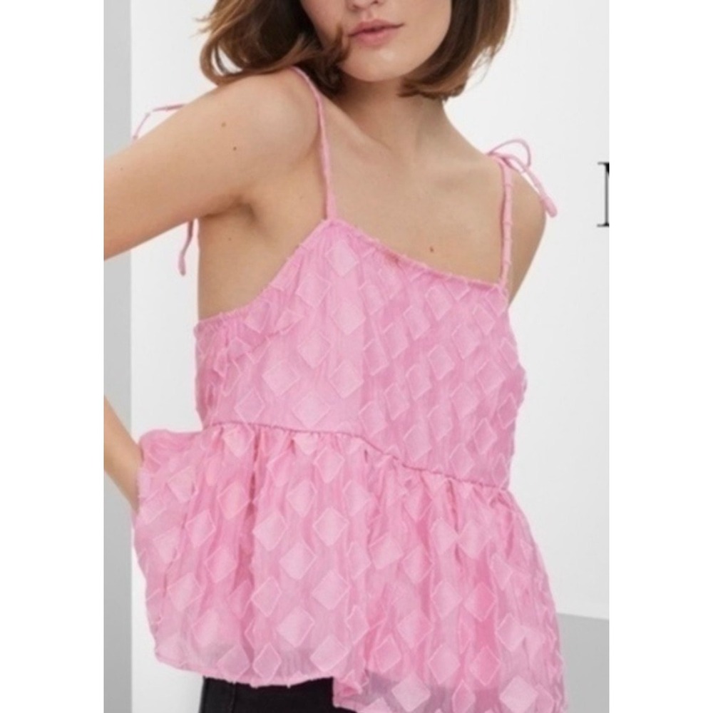 Vero Moda Pink Textured Diamond Jacquard Peplum Tie Strap Camisole Top XL NWT